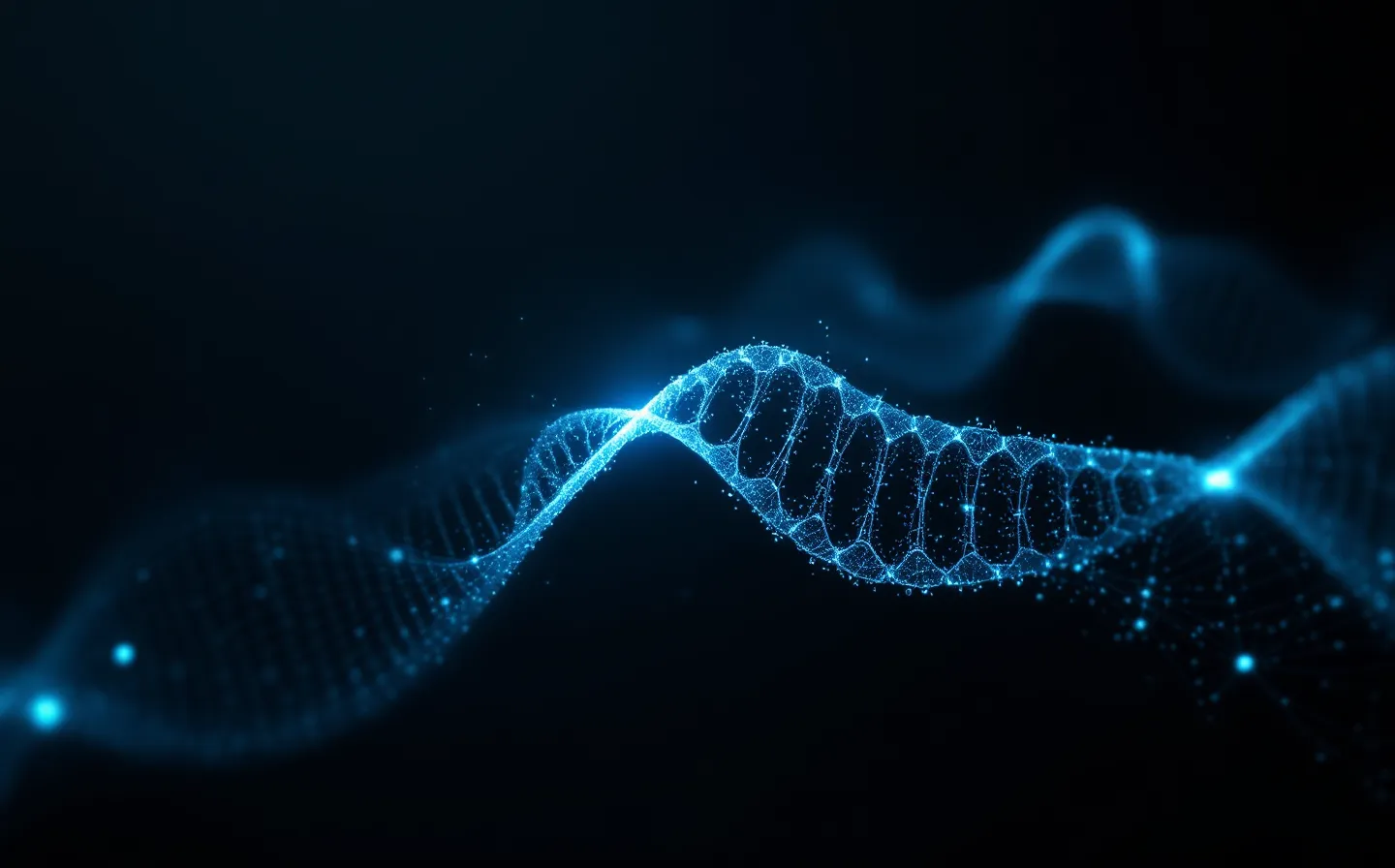 Abstract cyan and electric-blue wireframe of an acylated peptide chain meeting a receptor glyph on a dark docs-grid canvas